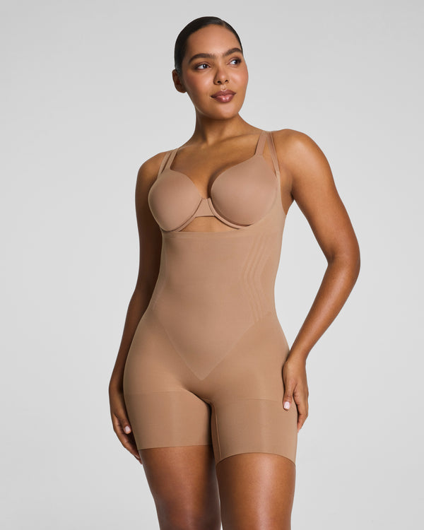 Spanx Open-Bust Mid-Thigh Bodysuit Cinnamon