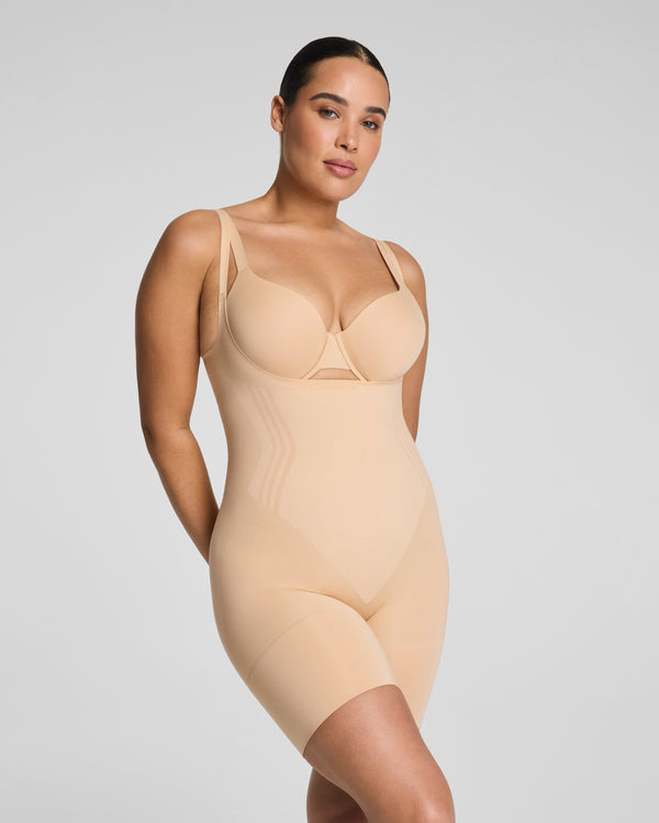 Spanx Open-Bust Mid-Thigh Bodysuit Honey