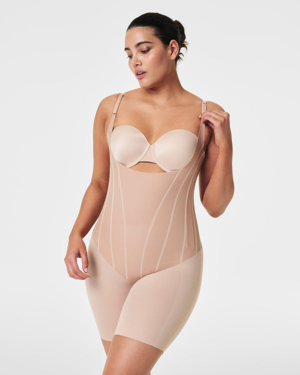 spanx Open-Bust Mid-Thigh Bodysuit Natural Bronze