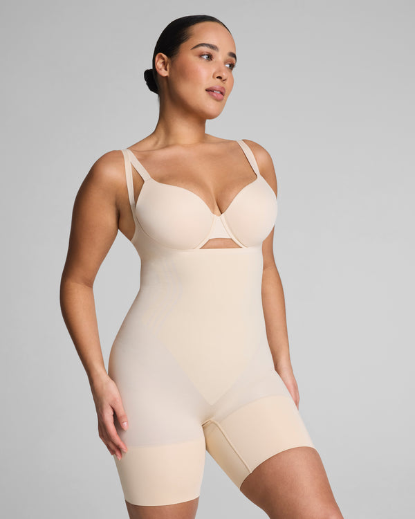 spanx Open-Bust Mid-Thigh Bodysuit Toasted Coconut