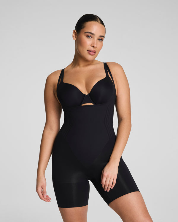 spanx Open-Bust Mid-Thigh Bodysuit Very Black