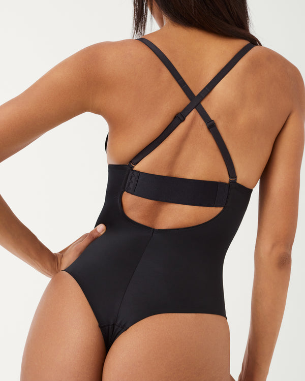 Spanx Plunge Low-Back Thong Bodysuit Very Black