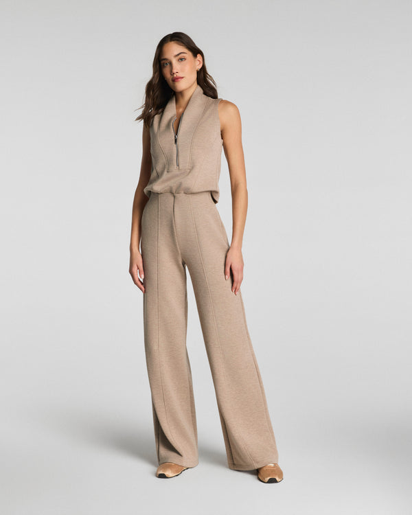 spanx Shawl Collar Half Zip Jumpsuit Dune Heather