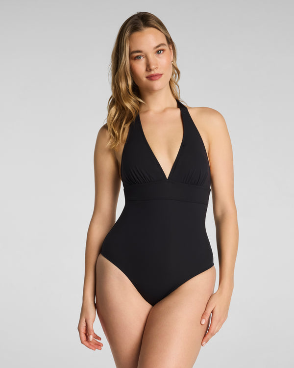 Spanx Swim Halter One Piece Very Black