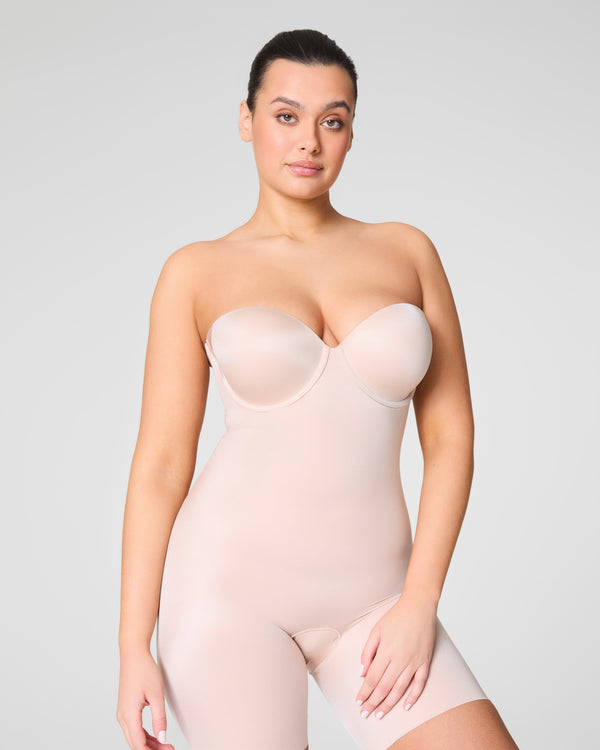 Spanx Strapless Cupped Mid-Thigh Bodysuit Champagne Beige