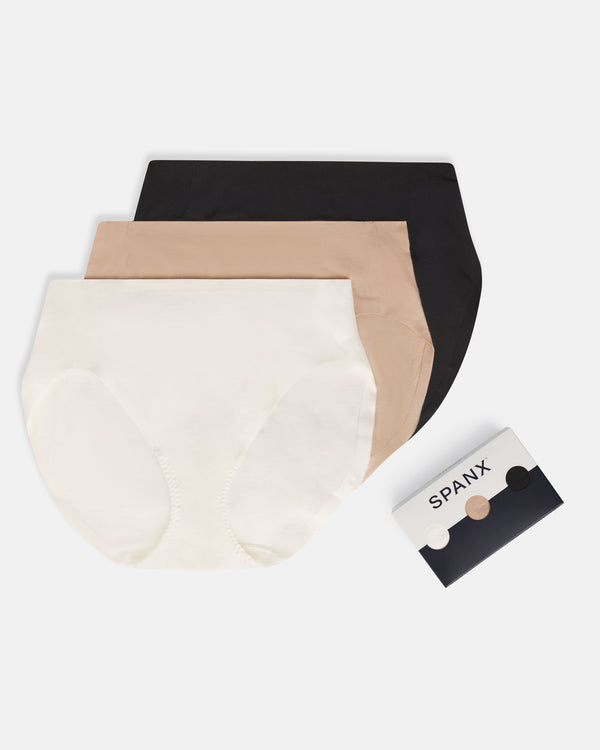 spanx Supima Cotton Brief 3-Pack Powder/Toasted Oatmeal/Very Black