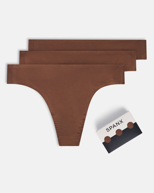 Spanx Supima Cotton Thong 3-Pack Box Chestnut Brown