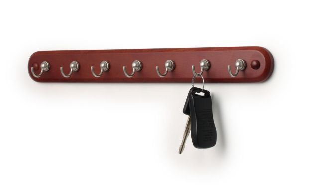 Spectrum Diversified 7-Hook Wall Mount Key Rack - Walnut/Satin Nickel