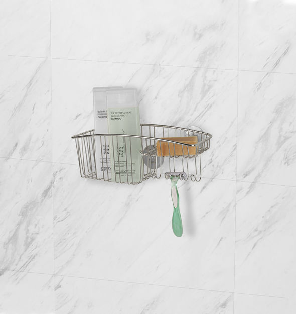 Spectrum Diversified Contempo Suction Storage Basket With Hooks SS