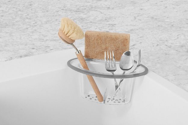 Spectrum Diversified Cora Suction Corner Sink Caddy - Gray/Clear