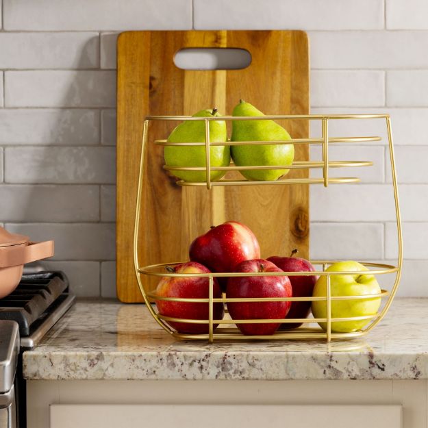 Spectrum Diversified Euro® 2-Tier Oval Fruit Basket - Gold