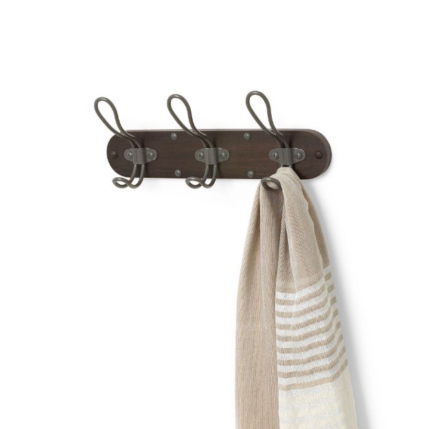 Spectrum Diversified Millbrook Wall Mount 3-Hook Wood Rack - Coffee