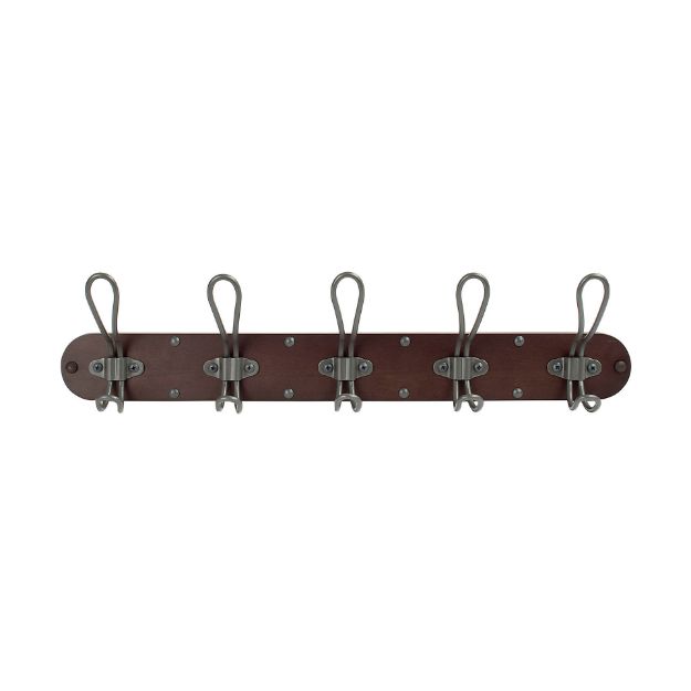 Spectrum Diversified Millbrook Wall Mount 5-Hook Wood Rack - Coffee