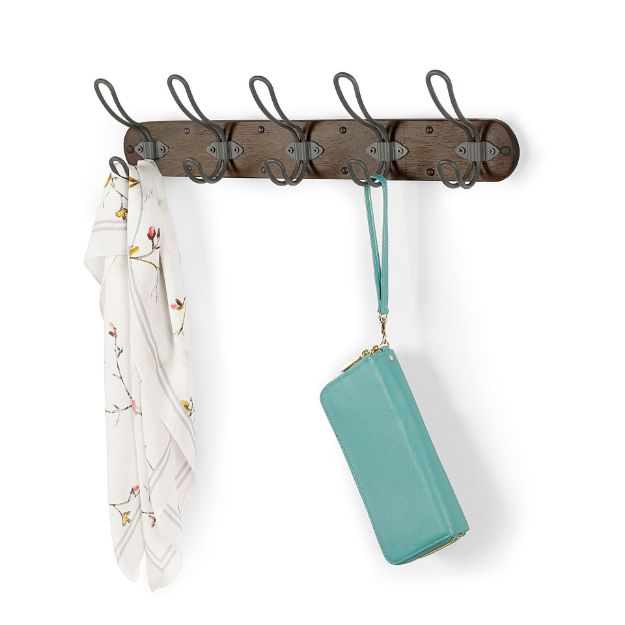 Spectrum Diversified Millbrook Wall Mount 5-Hook Wood Rack - Coffee