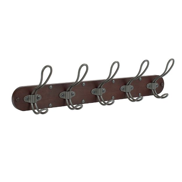 spectrum diversified Millbrook Wall Mount 5-Hook Wood Rack - Coffee