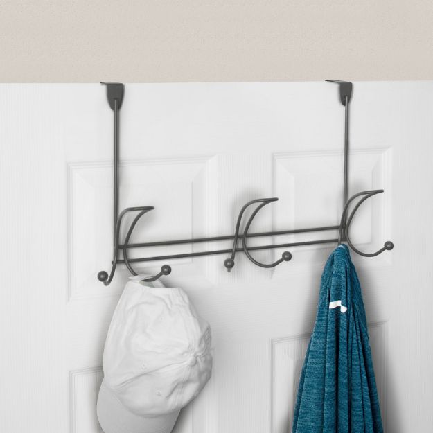 Spectrum Diversified Quazar Over The Door 3-Triple Hook Rack - Industrial Gray