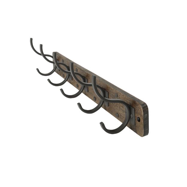 Spectrum Diversified Richmond Wall Mount 5-Hook Wood Rack - Coffee With Industrial Gray Hooks
