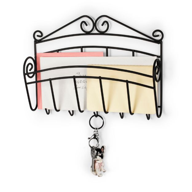 Spectrum Diversified Scroll Wall Mount Letter Holder & Key Rack - Black