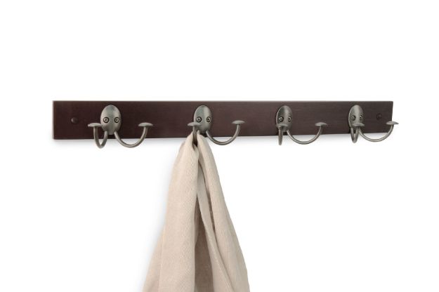 Spectrum Diversified Stratford 4-Double Hook Wall Mount Wood Rack - Coffee With Graphite Hooks