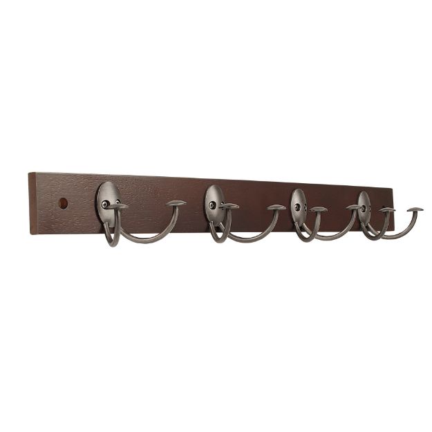 spectrum diversified Stratford 4-Double Hook Wall Mount Wood Rack - Coffee with Graphite Hooks