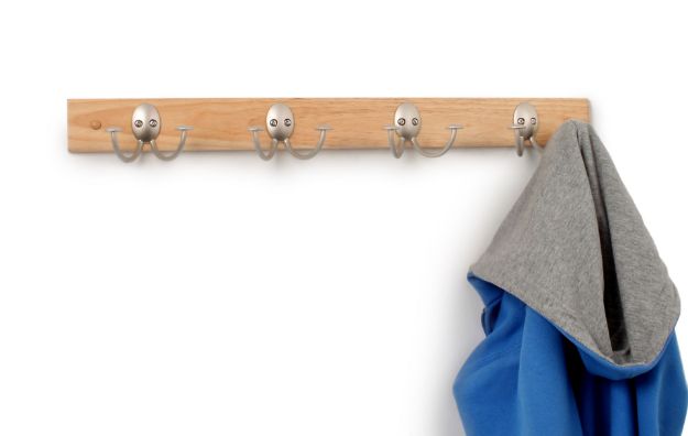 Spectrum Diversified Stratford Wall Mount 4 Double Hook Rack - Maple With Satin Nickel Hooks