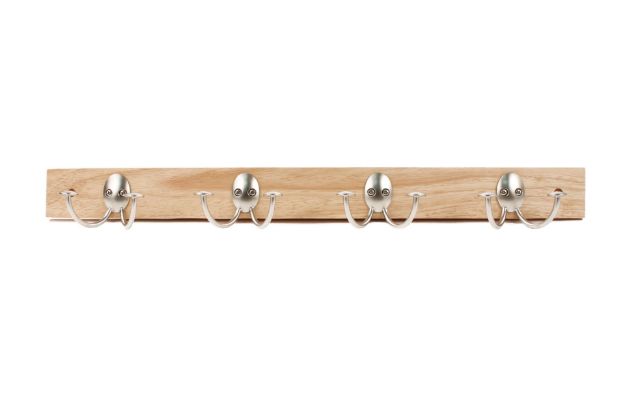 spectrum diversified Stratford Wall Mount 4 Double Hook Rack - Maple with Satin Nickel Hooks