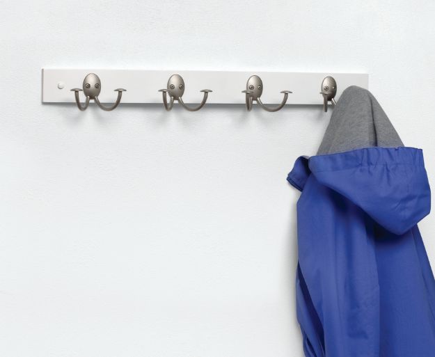 Spectrum Diversified Stratford Wall Mount 4 Double Hook Rack - White With Satin Nickel Hooks