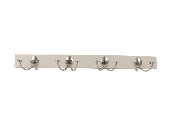 spectrum diversified Stratford Wall Mount 4 Double Hook Rack - White with Satin Nickel Hooks