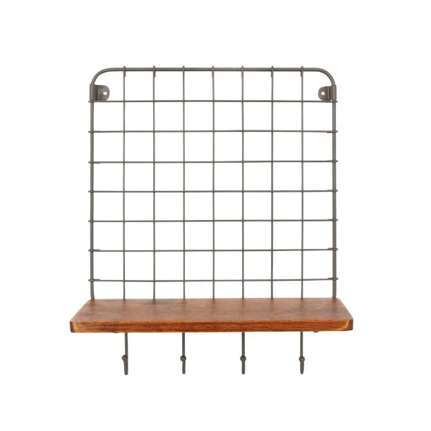 Spectrum Diversified Vintage Living Wall Mount 4-Hook Shelf & Message Center - Industrial Gray