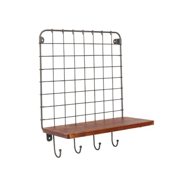 spectrum diversified Vintage Living Wall Mount 4-Hook Shelf & Message Center - Industrial Gray