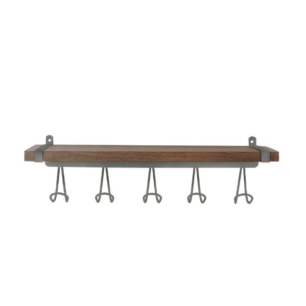 Spectrum Diversified Vintage Living Wall Mount 5-Hook Wood Shelf - Industrial Gray