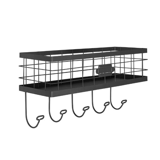 spectrum diversified Vintage Living Wall Mount Basket & Hook Station - Black