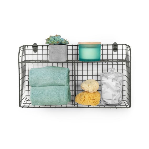 Spectrum Diversified Vintage Living Wall Mount Double Bin With Shelf - Industrial Gray