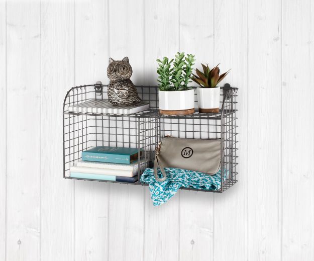 Spectrum Diversified Vintage Living Wall Mount Double Bin With Shelf - Industrial Gray