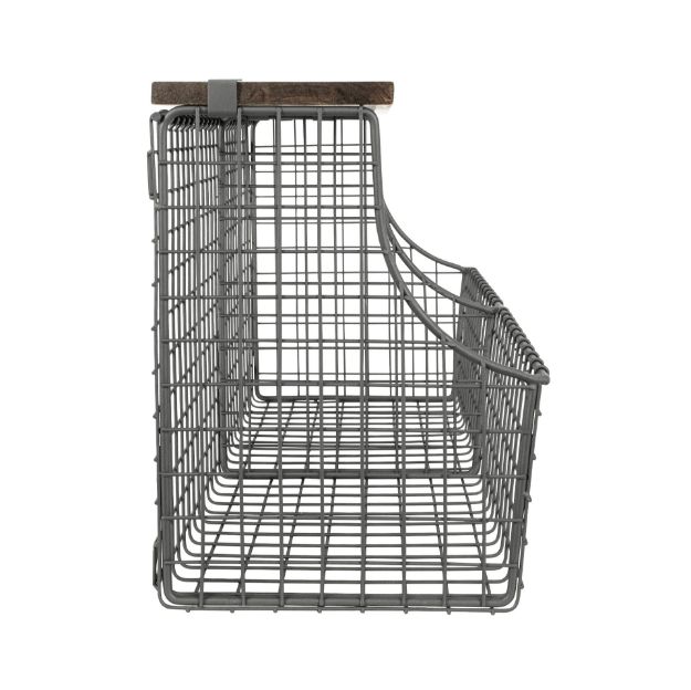 Spectrum Diversified Vintage Living Wall Mount Double Storage Bin With Wood Shelf - Industrial Gray