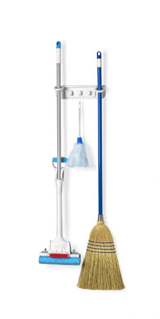Spectrum Diversified Wall Mount Mop & Broom Organizer - White