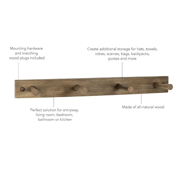 Spectrum Diversified Wall Mount Wood Rack 4-Peg Greige