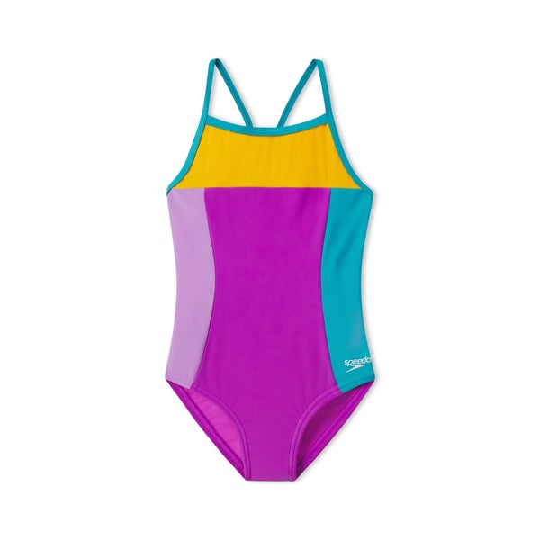 speedo Girl's Colorblock Propel Back One Piece Purple