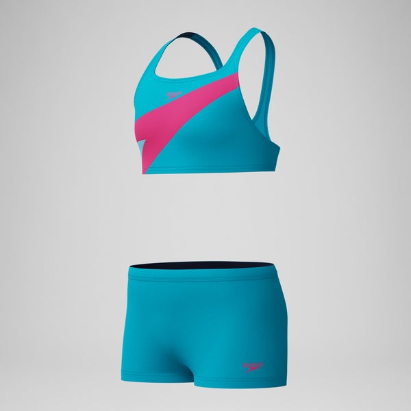 Speedo Girls Hyperboom Butterfly Back Two Piece Turquoise/Pink