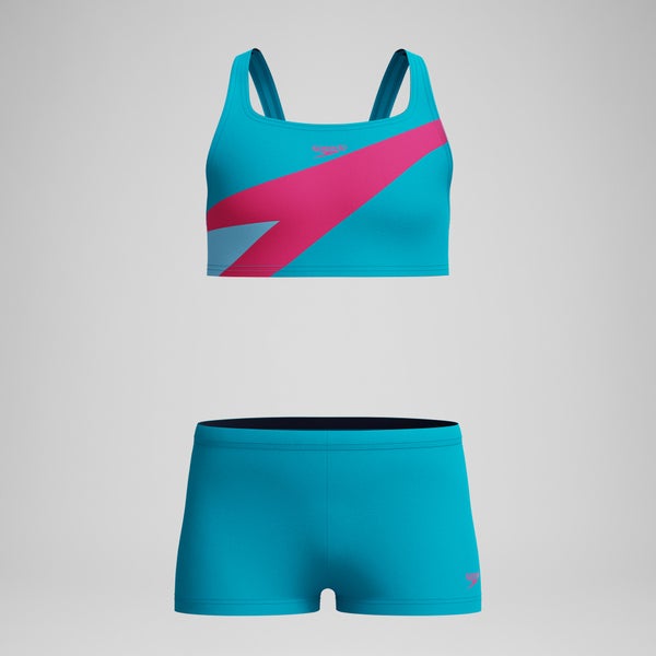 speedo Girls Hyperboom Butterfly Back Two Piece Turquoise/Pink