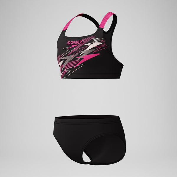 Speedo Girls Medley Logo Racerback Two Piece Black/Pink