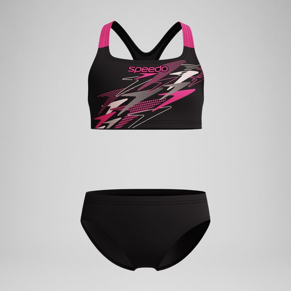 speedo Girls Medley Logo Racerback Two Piece Black/Pink