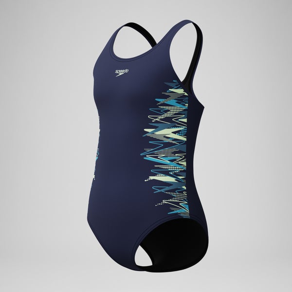 Speedo Girls Placement Muscleback One Piece Navy/Green