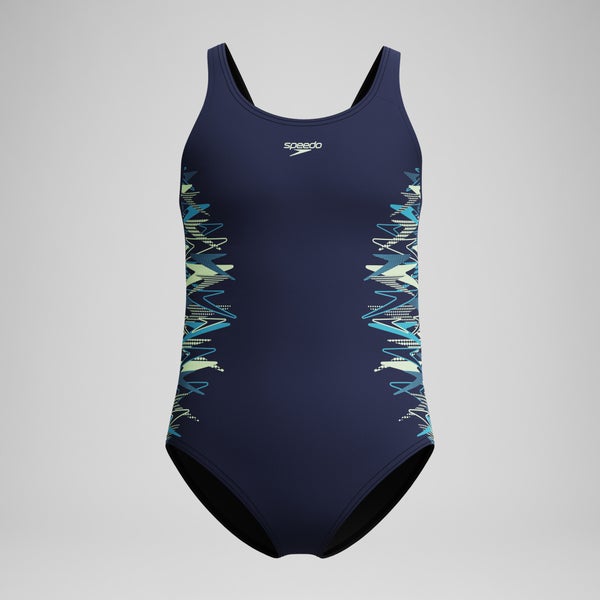 speedo Girls Placement Muscleback One Piece Navy/Green