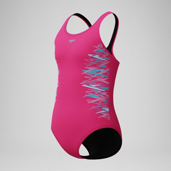 Speedo Girls Placement Muscleback One Piece Pink/Turquoise