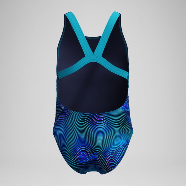Speedo Girls Print Leaderback One Piece Blue/Turquoise