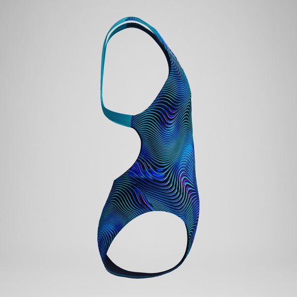 Speedo Girls Print Leaderback One Piece Blue/Turquoise