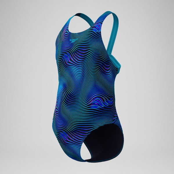 Speedo Girls Print Leaderback One Piece Blue/Turquoise