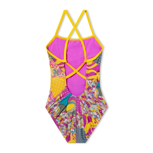 Speedo Girls Printed Double Cross Back One Piece Purple
