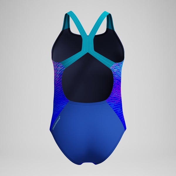 Speedo Girls Printed Powerback One Piece Blue/Turquoise